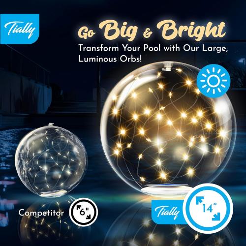 TIALLY Fairy Floating Pool Lights Solar Powered - 14 Inflatable Glow Balls for Pool, Solar Floating Lights for Pool, Floating Solar Pool Lights for Inground Pools, Pool Decorations Outdoor (4 Pack)