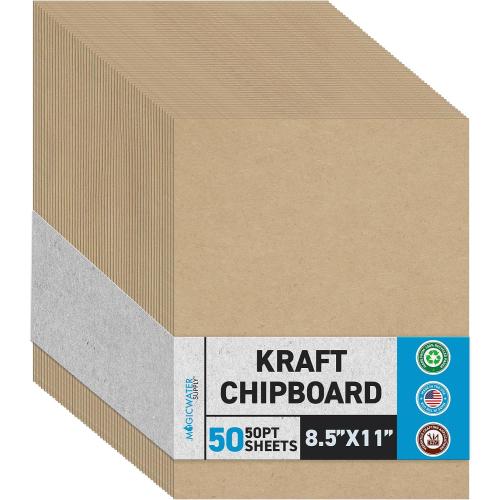 MagicWater Chipboard Sheet - 8.5x11 inch - 50 pt - 0.050 Thick - 50 Pack | For DIY Projects, Heavy Duty Kraft, Paperboard for Scrapbooking, Books, Picture Frame Backing, Art Projects & Crafts
