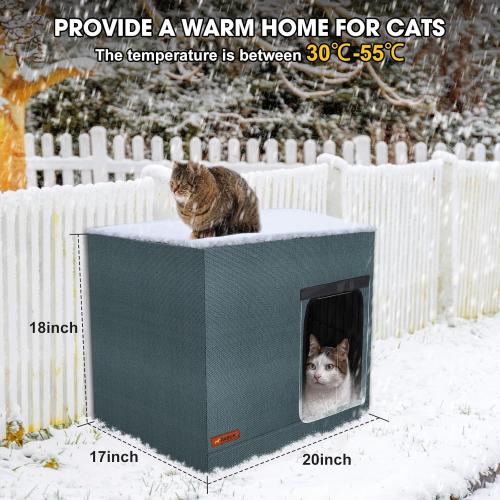 GASUR Large Heated Cat House for Outside Winter, 100% Waterproof Outdoor Cat House w/Cat Heating Pad, Insulated Cats Houses Outdoor w/Highly Elevated Base, Warm Cat Shelter for Outside Stray Barn