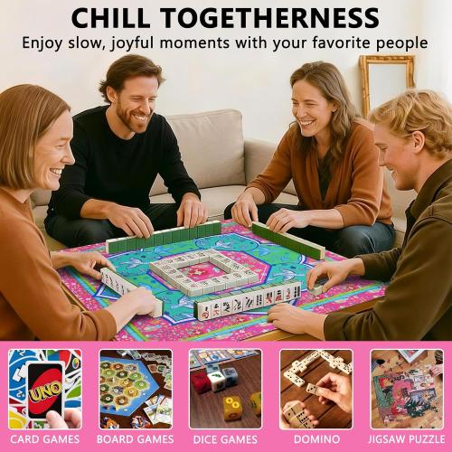 Mahjong Mat with Carrying Bag and 3 Dice, 31.5 X 31.5 Noise Reduction Mahjong Table Cover, Non Slip Gaming Mat for Board Tile Games Poker Card Dominoes, Mahjong Gifts for Women Mahjong Accessories