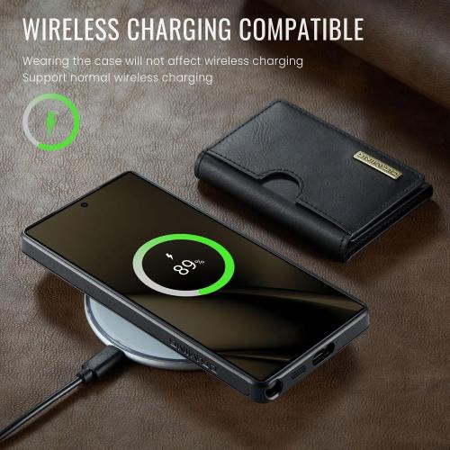 2 in 1 Magnetic Leather Wallet Case for Samsung Galaxy S25 Ultra, DG.MING Wireless Charging Phone Case with Detachable Wallet RFID Card Holder Large Cash Compartment Kickstand (Black)
