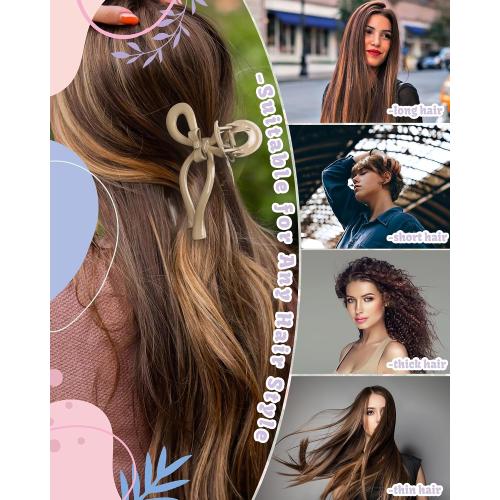 4 PCS Bow Hair Clips Bow Claw Clip for Women Nonslip Large Hair Claw Clips for Thin and Thick Hair Strong Hold Hair Bows (Black White Brown Pink)