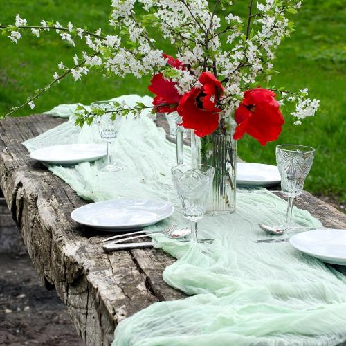 uxcell 2 Pcs Mocha Brown Cheesecloth Table Runner 10FT 35.4 x 118 Holiday Table Rustic Runner Romantic Gauze Table Decoration for Wedding Birthday Party