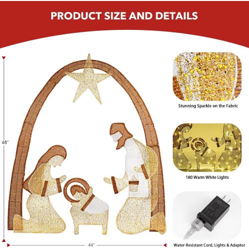 Lighted Outdoor Nativity Scene- Christmas Holy Family Yard Decoration, Large Christmas Holy Family Set for Yard Lawn Garden Outside Decor and Home Holiday Party
