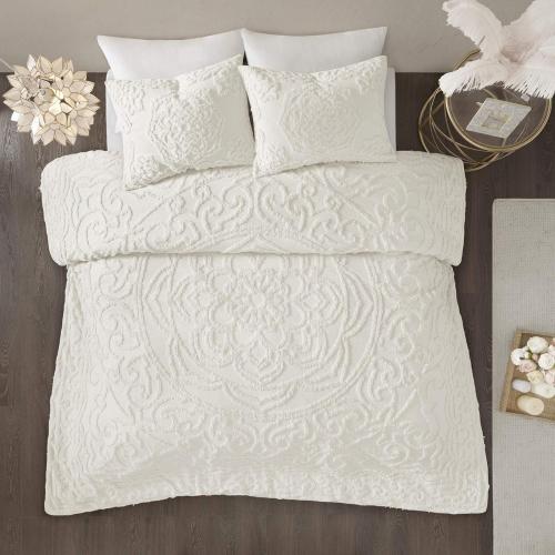Comforter Bohemian Tufted Cotton Chenille, Medallion Shabby Chic All Season Down Alternative Bed Set Size Queen