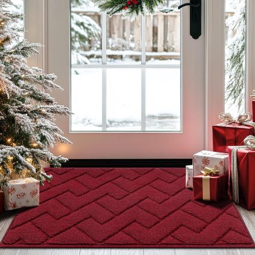 hicorfe Front Door Mat Outside Entrance,20x31.5 Absorbent Muddy Dirt Resist Welcome Door Mats Outdoor Indoor,Stain and Fade Resistant,Non Slip Backing Entry Mat Doormat for Entryway(Red)