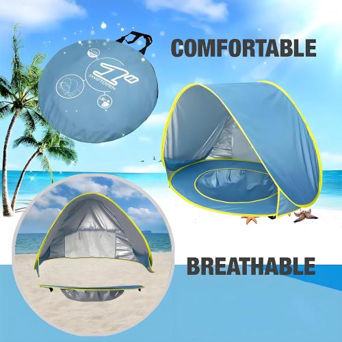 Baby Beach Tent with Pool, Pop Up Sun Shelter for Infant Toddlers, Portable UV Protection Shade with Carry Bag for Outdoor Travel, Camping