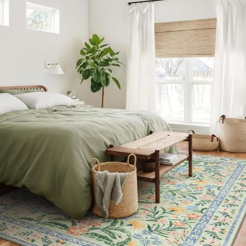 Wonnitar Boho Washable Rugs 8x10, Large Floral Rugs for Bedroom, 8 x 10 Soft Green Living Room Carpet, Non Slip Ultra-Thin Carpet for Kids Playroom Dorm Dining Room