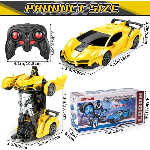MISSING REMOTE RC Car, Remote Control Car for Boys 4-7 8-12 Gifts,1:18 Transform Robot Toy Car with 360° Rotating Led Lights & One Button Deformation,Kids Transform Toys for 3 4 5 6 7 8 9 10 Years Old