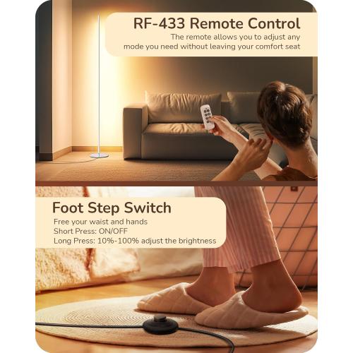EDISHINE LED Corner Floor Lamp, Minimalist Dimmable Light with Remote, 57.5 Inches Tall Floor Lamps for Living Room, Bedroom, Home Office, 7 Color Temperature 2700-6000K (White)