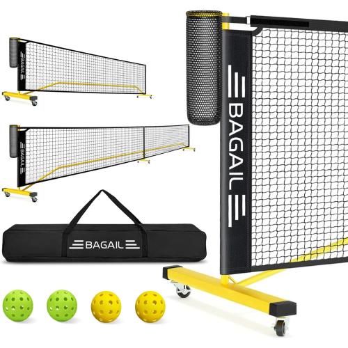 BAGAIL Portable Pickleball Net Set with Wheels, 22 FT Regulation Size & 11 FT Half Court Size 2-in-1 Pickle Ball Net with Ball Collector, Carry Bag, 4 Pickle Balls, Easy Setup for Outdoor Indoor
