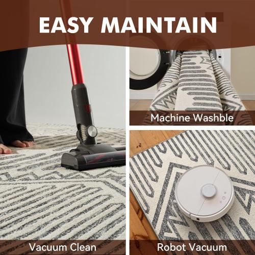 Charcoal Grey Boho 8x10 Area Rugs Textured Tufted Rugs for Living Room Bedroom Rug-Carpet Washable Neutral Modern Geometric Moroccan Aztec Rug