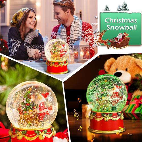 Christmas Snow Globes Musical Snow Globe with Santa Clause Bags Tree Bears 8 Songs Color Changing Battery Operated Snowglobe for Christmas Home Party Decor