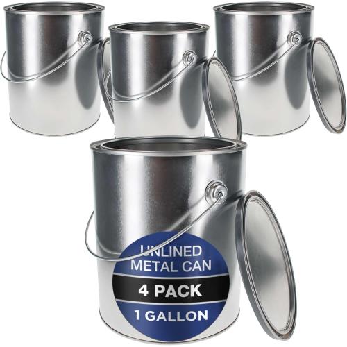 Master Elite 1 Gallon Unlined Empty Metal Paint Can Bucket with Lids, Bail Handles, Pack of 4 - Triple Tight Seal, 128 fl. oz. Steel Coating Storage Container Tin - Store Leftover Oil-Based Paint Auto