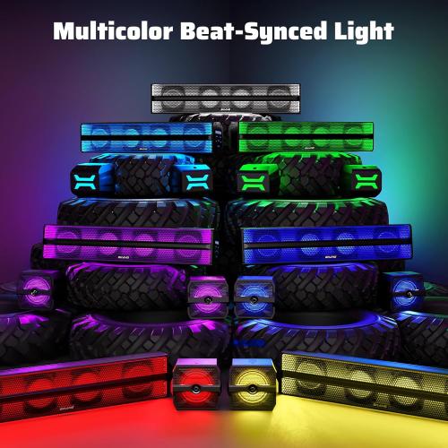 Ehaho 2.1CH Stereo UTV Sound Bar (Subwoofer) and Speakers, 26 Inch Bluetooth ATV Soundbar with RGB Lights, Waterproof Golf Cart Sound Bar, Marine Sound bar Compatible with SXS Polaris RZR Can-Am