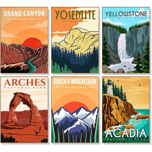 6 Pack Paint by Numbers Kit for Adults Beginners - 10x14 Inch National Park Adult Paint by Number Kits on Canvas, DIY Acrylic Oil Number Painting Kits for Adults, Perfect for Gift Home Decor