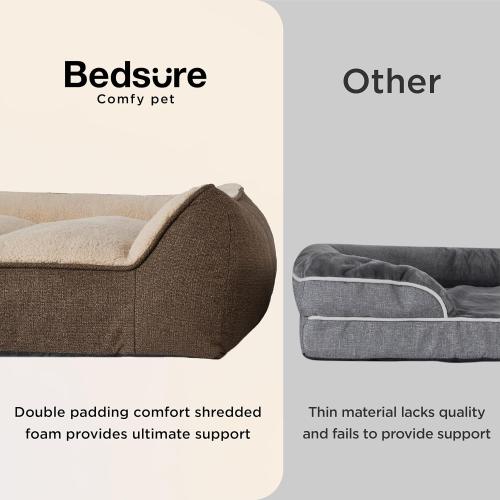 Bedsure Orthopedic Dog Beds Large Sized Dog - Extra Thick Supportive Large Dogs Bed with Waterproof Washable Cover, L Plus Comfort Pet Bed Sofa with Soft Plush Sherpa and Nonskid Bottom, Brown, 38