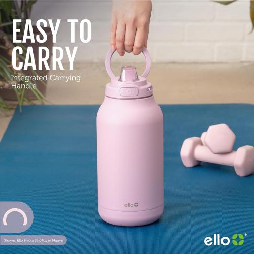 Ello Hydra 64oz Stainless Steel Water Jug with Locking Leak Proof Lid | Reusable Half Gallon Vacuum Insulated Metal Bottle with Silicone Straw, Keeps Drinks Cold All Day, Gift Ready, Black