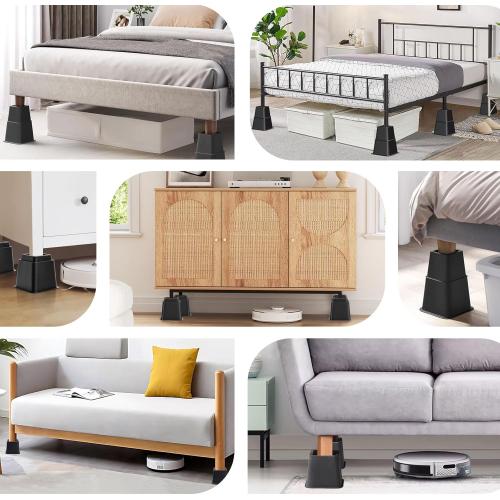 Bed Risers 8 inch Heavy Duty,Elevation in Heights 3, 5, 8 Inch，Adjustable Furniture Risers for Chair Table and Desk Legs Lifting (9 Pack,Black)