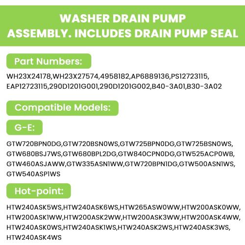 290d1201g003 Washer Drain Pump/WH23X28418 Washer Drain Pump Compatible for G-E,Hot-point by MIFLUS,Replaces B40-3A01,B30-3A02,WH23X24178,290D1201G001,290D1201G002