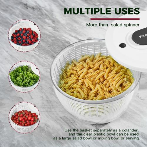 Kitexpert Effective Large Salad Spinner 6.3 Qt,Easy to use pro Pump Spinner with Bowl, One-Handed Pump Dishwasher Safe Multiple Use Spinner-Black