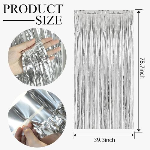 2 Pack Silver Foil Curtain Party Streamers Metallic Tinsel Foil Fringe Photo Booth Backdrop for Birthday Wedding Engagement Baby Shower Bachelorette Christmas Holiday Celebration Party Decorations