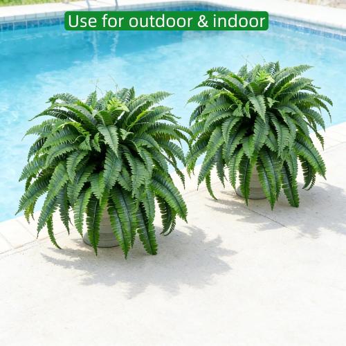 2 Pcs 53 Large Artificial Boston Fern For Outdoor,100 Leaves Each Full & Lifelike Fake Fern Plants For Outside,UV Resistant Faux Fern For Hanging Planters, Porch, Patio Poolside Indoor Outdoor Decor