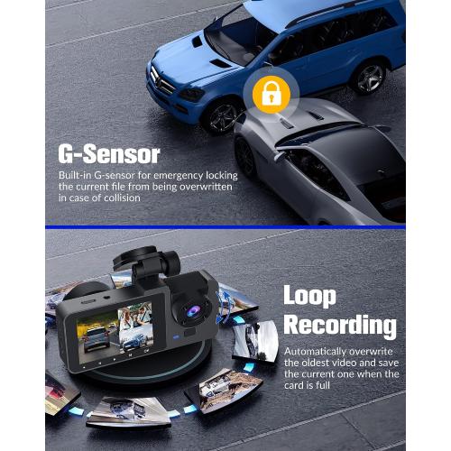 Dash Camera for Cars,4K Full UHD Car Camera Front Rear with 32GB Card,Built-in Super Night Vision,2.0'' IPS Screen,170°Wide Angle,WDR, 24H Parking Mode, Loop Recording.