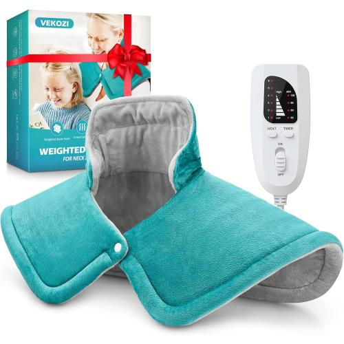 Heating Pad for Neck and Shoulders and Back, Christmas Birthday Gifts for Women Mom Wife Men Dad, Mothers Day Gifts, Weighted Neck and Shoulder Heating Pads, 6 Heat Settings 4 Auto-Off,17x23 Blue
