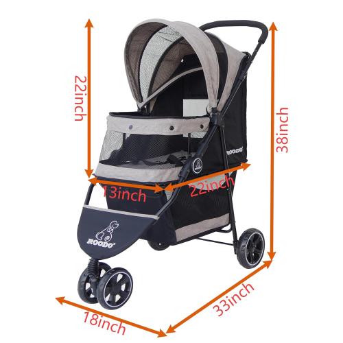 Light Khaki ROODO 3 Wheel Dog Pet Cat Stroller Best Lightweight Foldable Compact Portable Jogger All Terrain Travel Pet Gear Puppy Kitty Stroller for up to 30lbs Medium Small Dogs and Cats(Light Khaki)