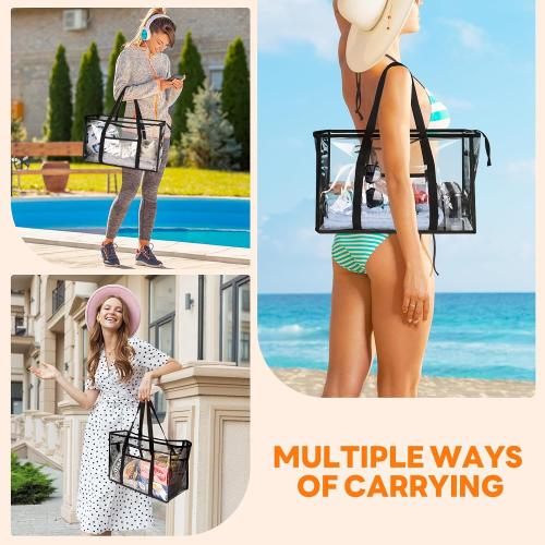 Clear Beach Tote Bag - Waterproof PVC Stadium Approved - Extra Large Transparent Bag for Pool, Concert