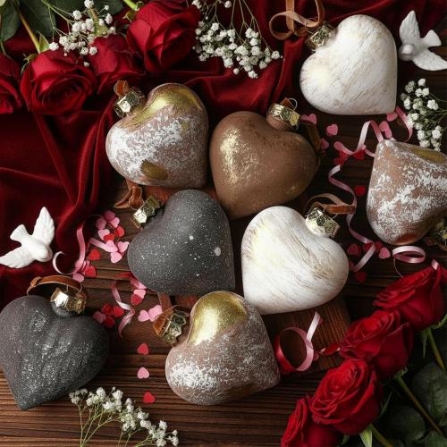 12 Pcs Neutral Valentine's Day Heart Ornaments 3.54 Inch Rustic Plastic Brown Heart Ornament Shatterproof Farmhouse Primitive Antique Modern Valentines Day Decor for Christmas Tree Home Decor