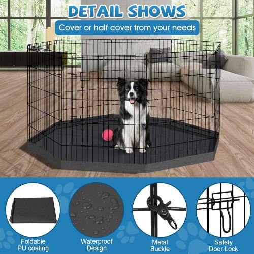BLACK Dog Pen Pet Playpen Dog Fence Indoor Foldable Metal Wire Exercise Puppy Play Yard Pet Enclosure Indoor Outdoor 8 Panels 30 Inch with Bottom Pad/Top Cover