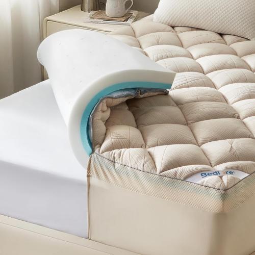 Bedlore 4-Inch Twin XL Mattress Topper for Back Pain - Dual Layer Medium Support (2 Gel Memory Foam   2 Cooling Fluffy Pillow Top Pad), Breathable & Pressure Relief (Beige)