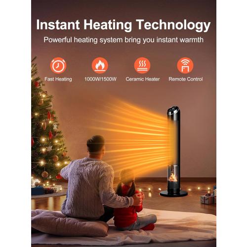 Space Heaters for Large Room, 38IN Electric Heater with Thermostat, 1500W Portable Space Heater with 80°Oscillation, 24H Timer Bedroom Heater, Remote Control, Tip-over & Overheat Protection Indoor Use