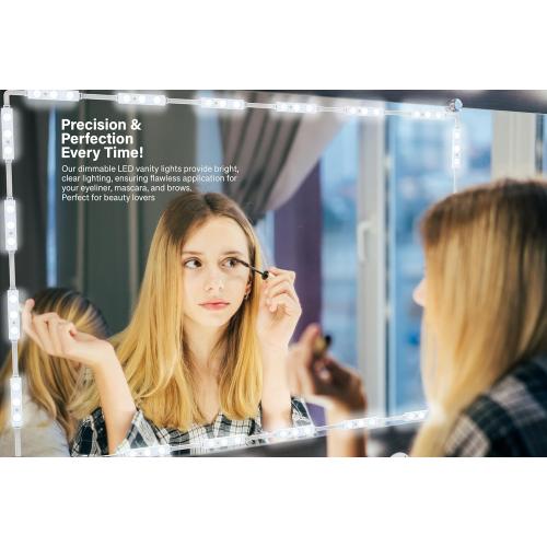 Mirror Lights, 10ft Hollywood Style LED Vanity Mirror Light, Dimmable Ultra Bright White Touch Control Light Strip for Makeup Vanity & Bathroom Mirror (Mirror Not Included)