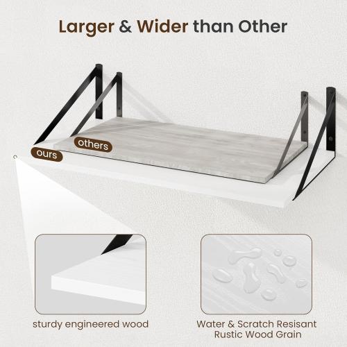 Fun Memories Floating Shelves for Wall, 12 Inch Deep Floating Shelves Set of 2, 16W x 12D Large Wall Shelf with Sturdy Metal Brackets for Living Room, Bathroom, Bedroom and Kitchen, White