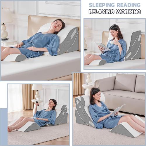 Yojoker 4PCS Orthopedic Bed Wedge Pillow Set for Sleeping, Post Surgery Foam Pillow for Body, Back and Leg Pain Relief, Triangle Adjustable Support Pillow - Acid Reflux, Anti Snoring & GERD Sleeping