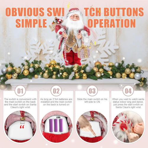 18 Inch Animated Plush Santa Figurine with Music and Movement, Collectible Red Sequin Coat Christmas Decoration, Singing Dancing Santa Claus Holiday Centerpiece Gift for Home or Store