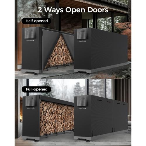 8ft Firewood Rack Outdoor with Cover, Heavy Duty Wood Racks Outdoor for Firewood, Indoor Firewood Storage Log Rack with Cover Wood Holder Set Black