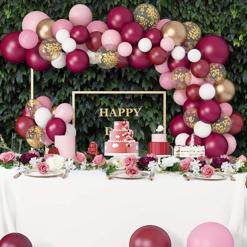 Color White Burgundy and Pink  2Pack Artificial Peony Flower Garland - Silk Peony Garland with Pink White Flowers for Wedding Party Table Decoration,6ft/Strand(White&Burgundy&Pink)