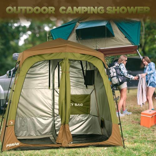 Camping Shower Tent Deluxe Changing Room Easy Set Up Privacy Shelter,Large Toilet Tent with Floor Drain Design for Beach, Camping,Hiking with Stakes and Ropes for Stability