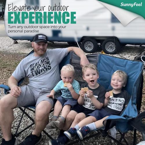 SUNNYFEEL Folding Double Camping Chair, Oversized Loveseat Chair, Heavy Duty Portable/Foldable Lawn Chair with Storage for Outside/Outdoor/Travel/Picnic, Fold Up Camp Chairs for Adults 2 People