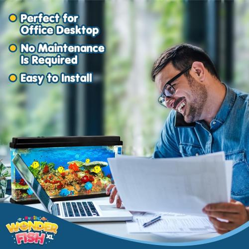 Artificial Fish Tank XL Virtual Ocean Toy in Motion Lamp - Office Desk Large Aquarium, Colorful LED Lights, Aquar, Artificial Fish, Turtles, Bubbles Tank with Moving Fish