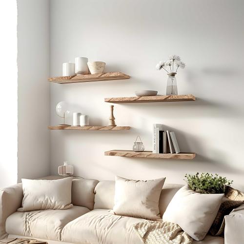 GXYAWPJ 24 Inch Floating Shelves for Wall Rustic Light Wood Wall Shelves for Bedroom Set of 4