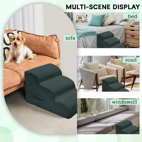 Dark Grey 4 Step Dog Stairs Steps for High Bed, 4 Steps Pet Steps for Small Dogs Non-Slip Removable Washable Cover Ramp for Indoor Outdoor Car Couch Sofa