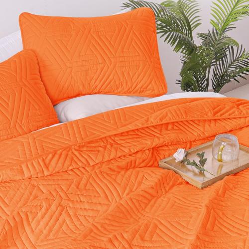 Whale Flotilla Soft Queen Size Quilt Set for All Seasons, 3-Piece Ultrasonic Geometric Quilts Bedding Set, Lightweight Reversible Bedspread, Coverlet, Bed Cover with 2 Pillow Shams, Orange