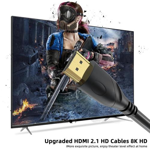 8K HDMI Cable 6.6ft, 48Gbps Ultra High Speed HDMI 2.1 Cord,Gold Plated Connectors, Supports 8K@60Hz&4K@120Hz,eARC, HDR, 3D,Compatible with PS5, Xbox Series X/S, Soundbar, 4K TV, Blu-Ray Player