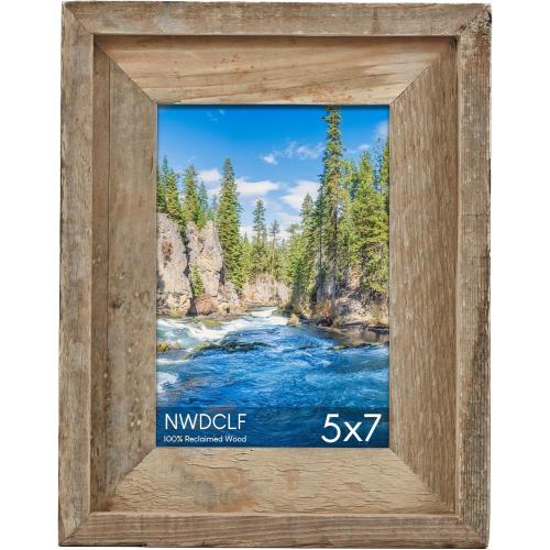 Rustic 5x7 Picture Frame, Reclaimed Barnwood Photo Frame with Real Glass, Distressed Natural Wood Frame for Wall and Tabletop Display, Farmhouse Country Home Office Cabin Décor