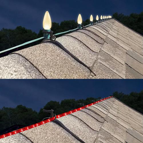 Easy Universal Roof Top Ridge Line Christmas Light Mounting Clips for C6, C7, C9, Rope Lights & More - 25 Pack - 10, 12, 13 Shingles - Outdoor Use